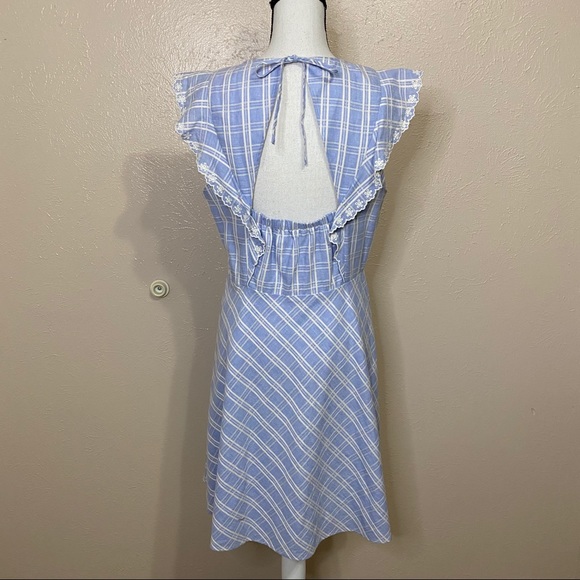 Draper James Blue Linen Embroidered Plaid Dress - Picture 4 of 14